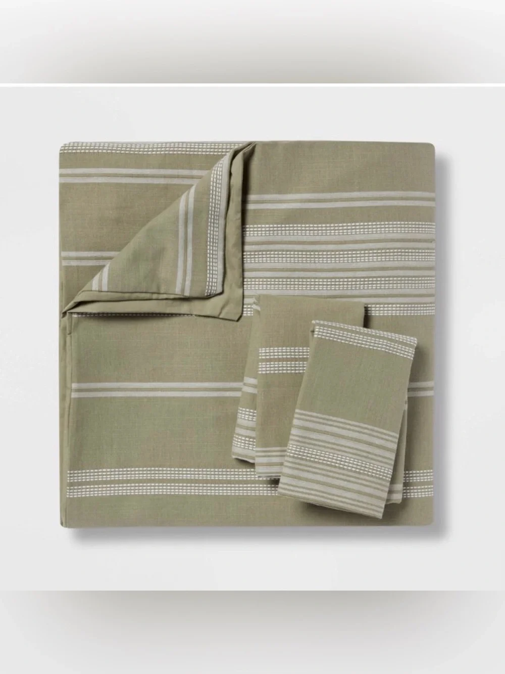 Threshold Cotton Woven Stripe Duvet Cover Set Moss Green White Size King
